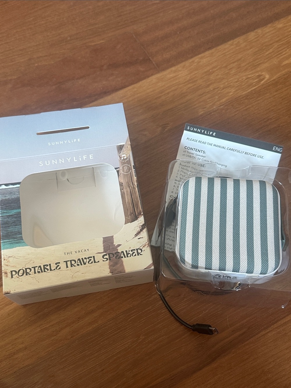 Sunnylife Striped Portable Speaker - Teal & White
